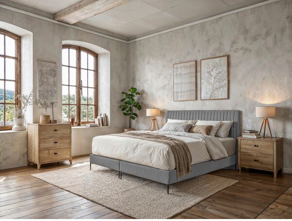 POSTELJA BOXSPRING x , tekstil, leseni material siva