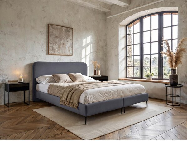 BOXSPRING POSTELJA x , tekstil, leseni material siva