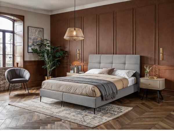 POSTELJA BOXSPRING x , leseni material, tekstil siva