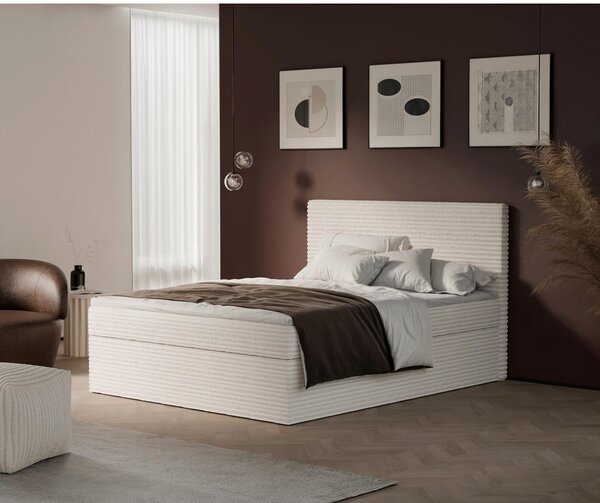 POSTELJA Z VZMETNICO 160 cm x 200 cm , tekstil krem barve