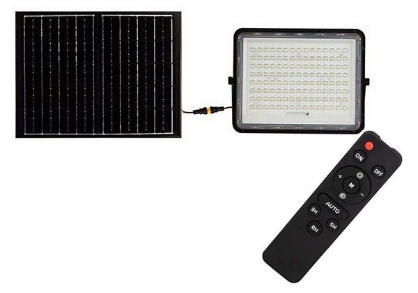 LED Zunanji solarni reflektor LED/20W/3,2V 6400K črna + Daljinski upravljalnik