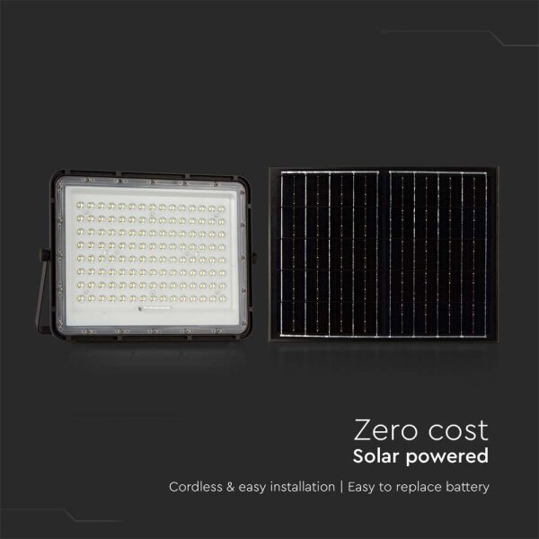 LED Zunanji solarni reflektor LED/20W/3,2V 6400K črna + Daljinski upravljalnik