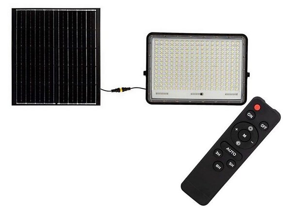 LED Zunanji solarni reflektor LED/30W/3,2V 6400K črna + Daljinski upravljalnik