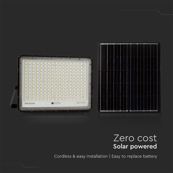 LED Zunanji solarni reflektor LED/30W/3,2V 6400K črna + Daljinski upravljalnik