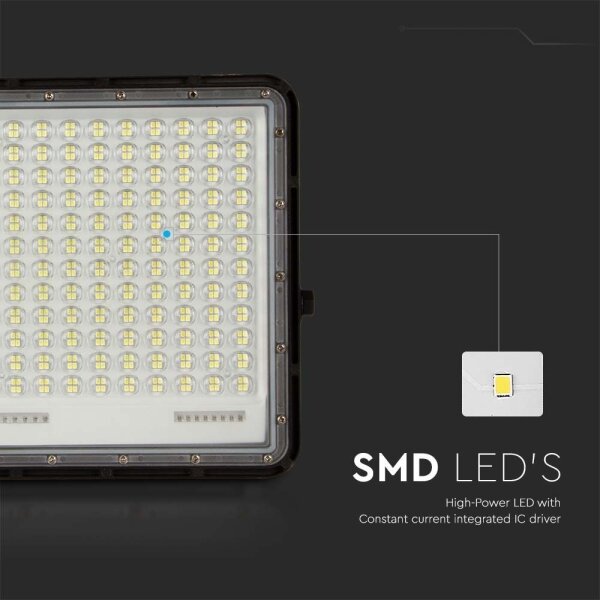 LED Zunanji solarni reflektor LED/30W/3,2V 6400K črna + Daljinski upravljalnik