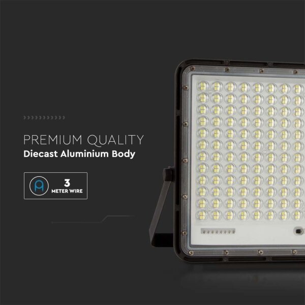 LED Zunanji solarni reflektor LED/30W/3,2V 6400K črna + Daljinski upravljalnik