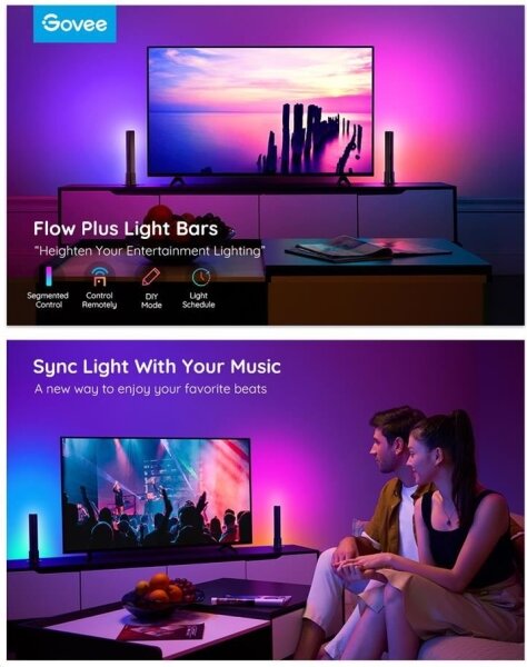 Govee - SET 2x Flow Plus SMART LED TV & Gaming - RGBICWW Wi-Fi