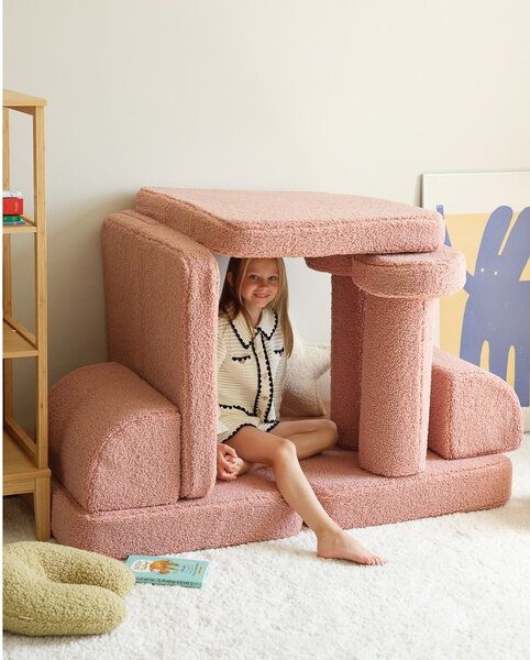 Rožnata otroška sedežna garnitura iz tkanine bouclé 132 cm Settee – Wigiwama