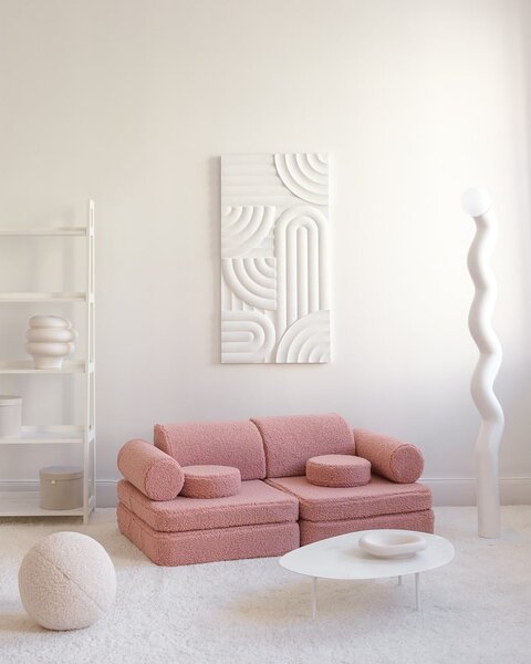 Rožnata otroška sedežna garnitura iz tkanine bouclé 132 cm Settee – Wigiwama