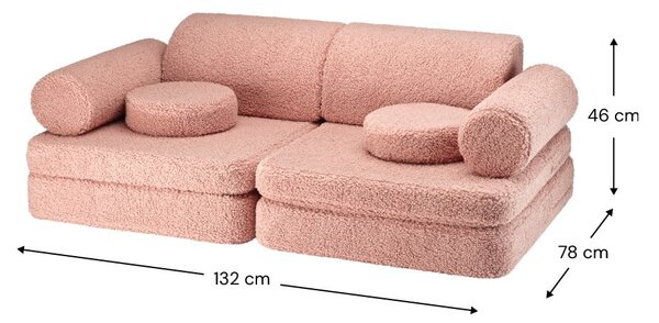 Rožnata otroška sedežna garnitura iz tkanine bouclé 132 cm Settee – Wigiwama