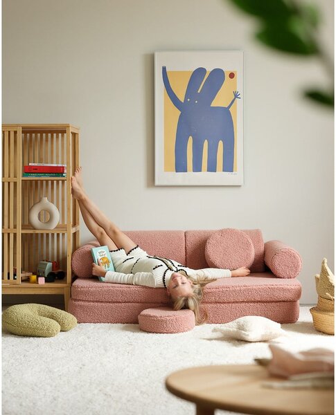 Rožnata otroška sedežna garnitura iz tkanine bouclé 132 cm Settee – Wigiwama
