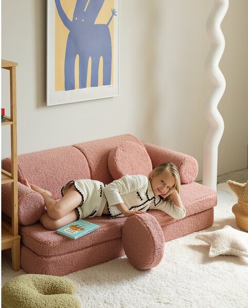 Rožnata otroška sedežna garnitura iz tkanine bouclé 132 cm Settee – Wigiwama