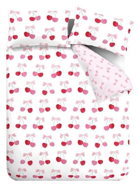 Bela/rožnata enojna posteljnina 135x200 cm Cherries and Bows – Catherine Lansfield
