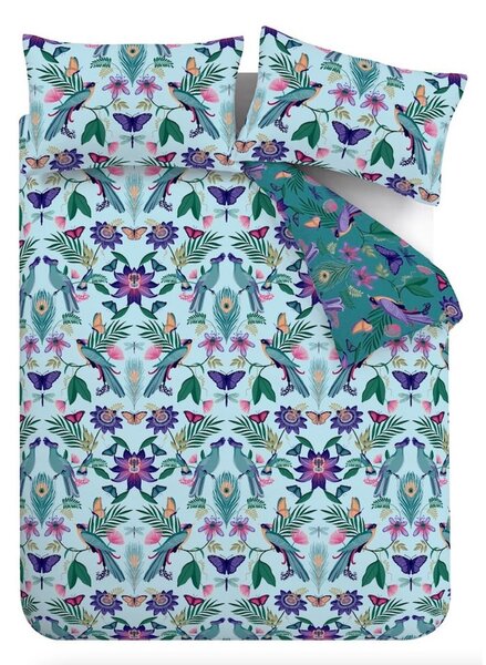 Modra posteljnina za zakonsko posteljo 200x200 cm Mya Tropical Floral – Catherine Lansfield