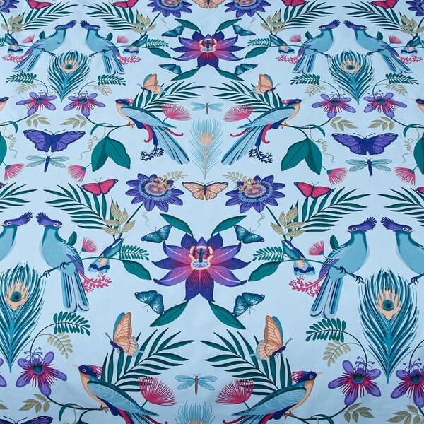 Modra posteljnina za zakonsko posteljo 200x200 cm Mya Tropical Floral – Catherine Lansfield