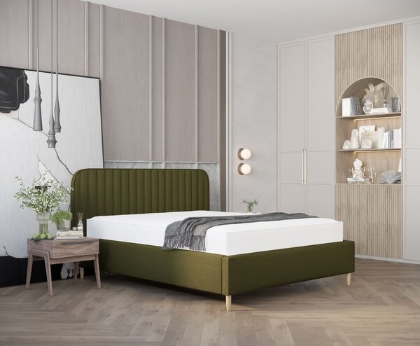 Zelena oblazinjena postelja s prostorom za shranjevanje z letvenim dnom 120x200 cm Noto – Maison de Rêve