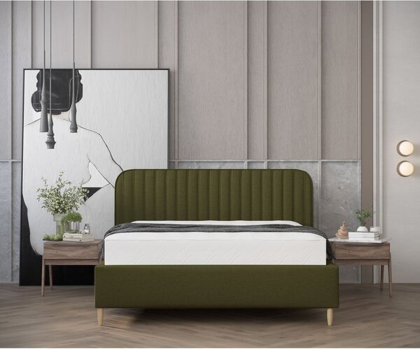Zelena oblazinjena postelja s prostorom za shranjevanje z letvenim dnom 120x200 cm Noto – Maison de Rêve