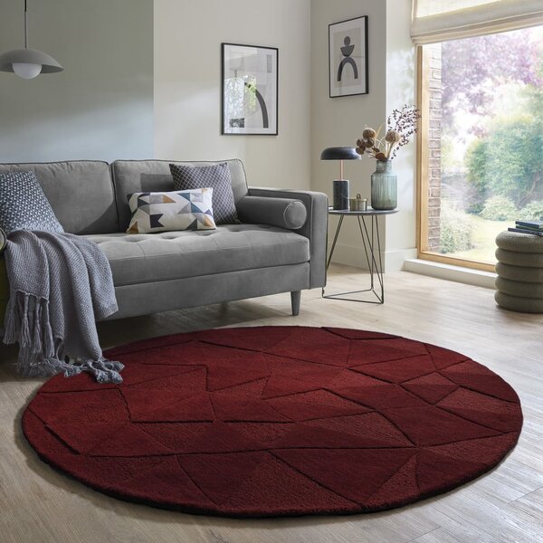 Bordo rdeča ročno tkana volnena okrogla preproga ø 160 cm Shard Red – Flair Rugs