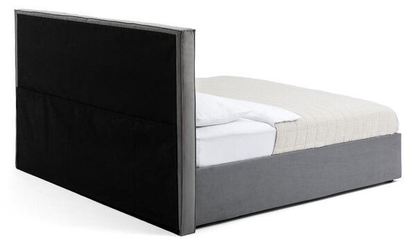 Siva oblazinjena zakonska postelja s prostorom za shranjevanje z letvenim dnom 160x200 cm Thessa Bold Line – Bonami Selection
