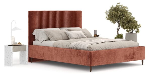 Opečnato oranžna oblazinjena zakonska postelja s prostorom za shranjevanje z letvenim dnom 180x200 cm Etero – Maison de Rêve
