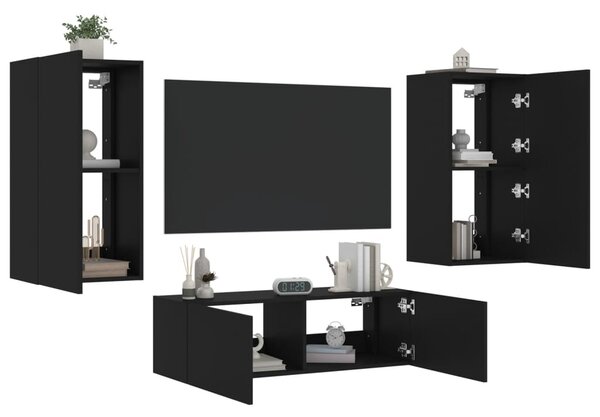 VidaXL 3 Piece TV Wall Cabinets with LED Lights Black