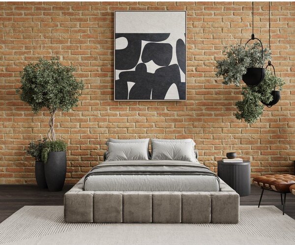 Bež oblazinjena zakonska postelja s prostorom za shranjevanje z letvenim dnom 160x200 cm Aruba L – Maison de Rêve