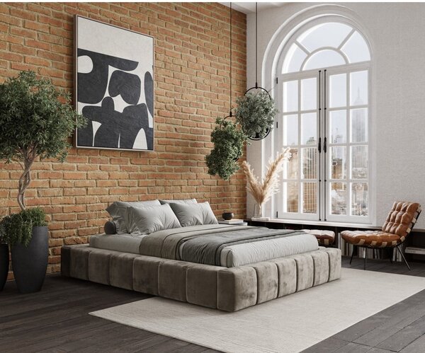 Bež oblazinjena zakonska postelja s prostorom za shranjevanje z letvenim dnom 160x200 cm Aruba L – Maison de Rêve
