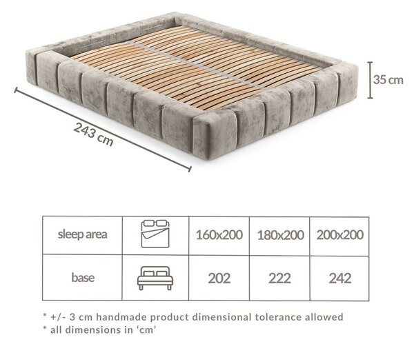 Bež oblazinjena zakonska postelja s prostorom za shranjevanje z letvenim dnom 160x200 cm Aruba L – Maison de Rêve