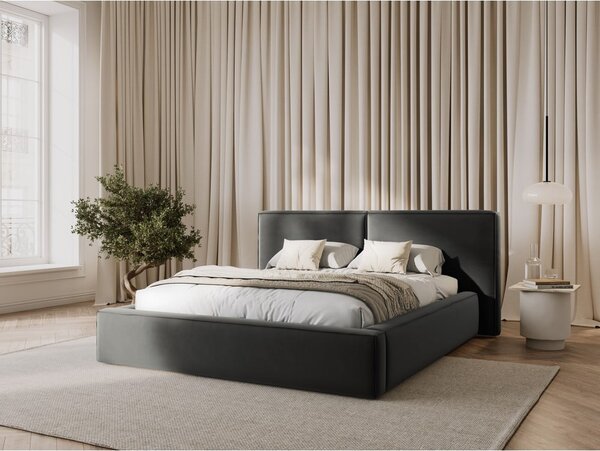Siva žametna oblazinjena zakonska postelja s prostorom za shranjevanje in z letvenim dnom 180x200 cm Arendal – Cosmopolitan Design