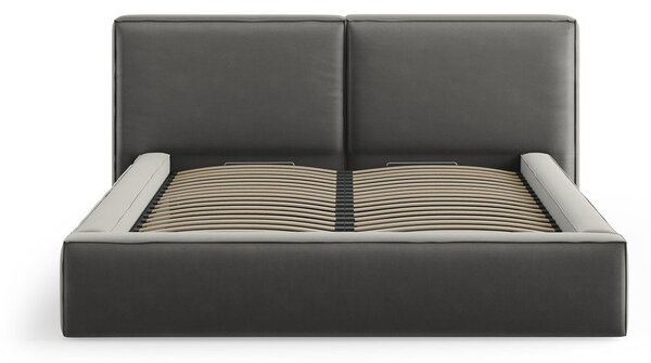 Siva žametna oblazinjena zakonska postelja s prostorom za shranjevanje in z letvenim dnom 180x200 cm Arendal – Cosmopolitan Design