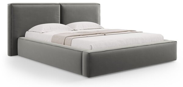 Siva žametna oblazinjena zakonska postelja s prostorom za shranjevanje in z letvenim dnom 180x200 cm Arendal – Cosmopolitan Design