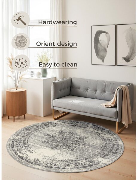 Siva/kremno bela okrogla preproga ø 120 cm Gloria Lydia – Hanse Home