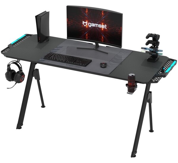 Gaming miza FALCON z LED RGB osvetlitvijo 156x60 cm črna