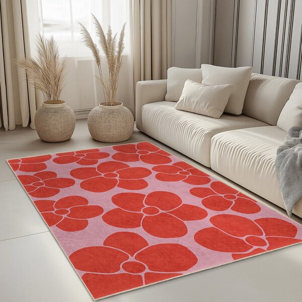 Rdeč/rožnat pralen tekač 60x230 cm Poppy Fields – Mila Home