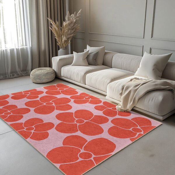 Rdeč/rožnat pralen tekač 60x230 cm Poppy Fields – Mila Home