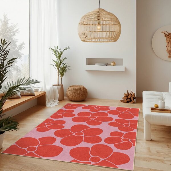 Rdeč/rožnat pralen tekač 60x230 cm Poppy Fields – Mila Home