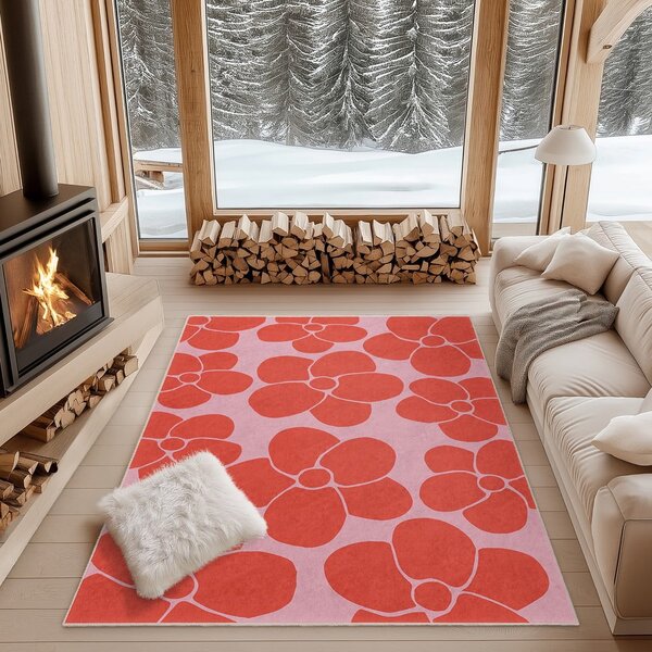 Rdeč/rožnat pralen tekač 60x230 cm Poppy Fields – Mila Home