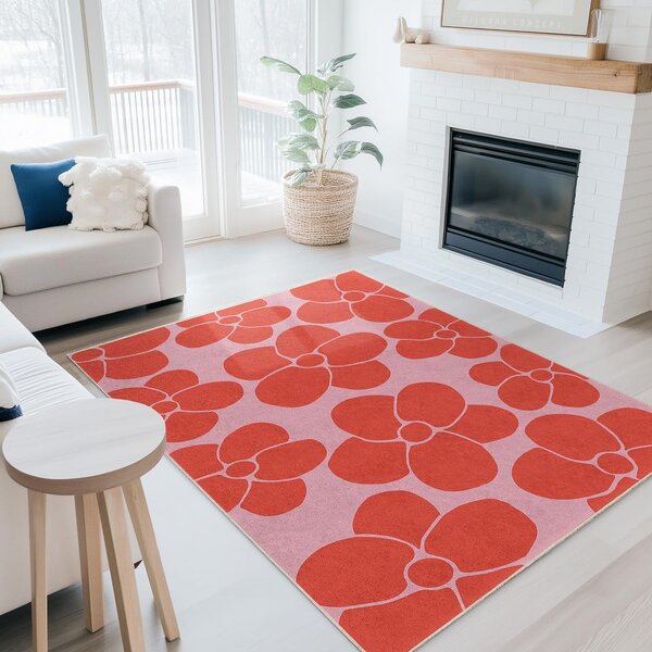 Rdeč/rožnat pralen tekač 60x230 cm Poppy Fields – Mila Home