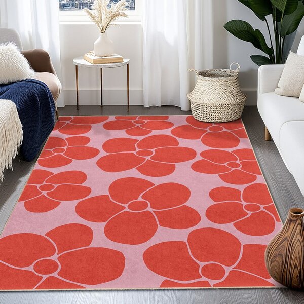 Rdeč/rožnat pralen tekač 60x230 cm Poppy Fields – Mila Home