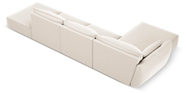Bež žametna kotna sedežna garnitura (levi kot/z ležalnikom) Vanda – Mazzini Sofas