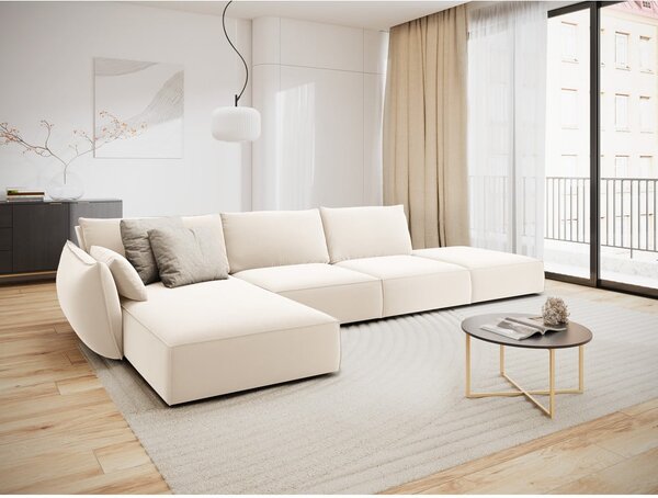 Bež žametna kotna sedežna garnitura (levi kot/z ležalnikom) Vanda – Mazzini Sofas