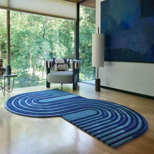 Temno modra ročno tkana volnena preproga 120x180 cm Conway Retro – Flair Rugs