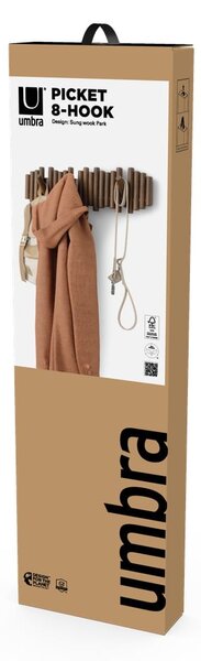 Temno rjav stenski obešalnik iz masivnega bora 61 cm Picket – Umbra