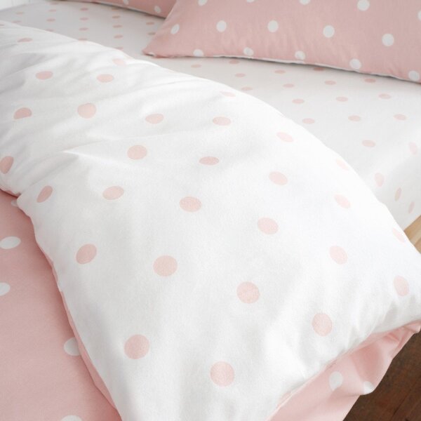 Bela/rožnata napenjalna flanelna rjuha 90x190 cm Polka Dot – Catherine Lansfield