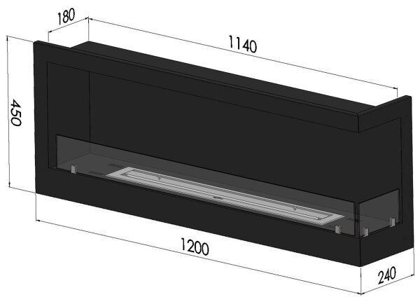 InFire - Kotni BIO kamin 45x120 cm 3kW črna