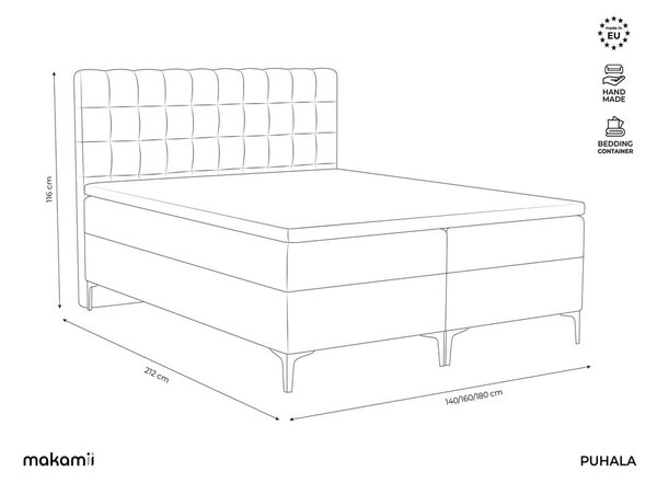 Sivorjava boxspring postelja s prostorom za shranjevanje 180x200 cm Puhala – Makamii