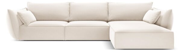 Bež žametna kotna sedežna garnitura z ležalnikom (desni kot) Vanda – Mazzini Sofas