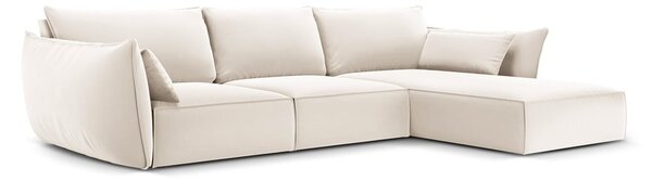 Bež žametna kotna sedežna garnitura z ležalnikom (desni kot) Vanda – Mazzini Sofas
