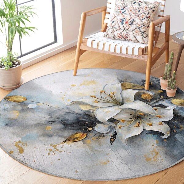 Modra/siva pralna okrogla preproga ø 80 cm Golden Lilly – Mila Home