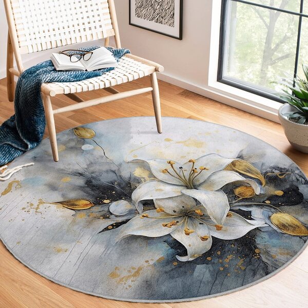 Modra/siva pralna okrogla preproga ø 80 cm Golden Lilly – Mila Home
